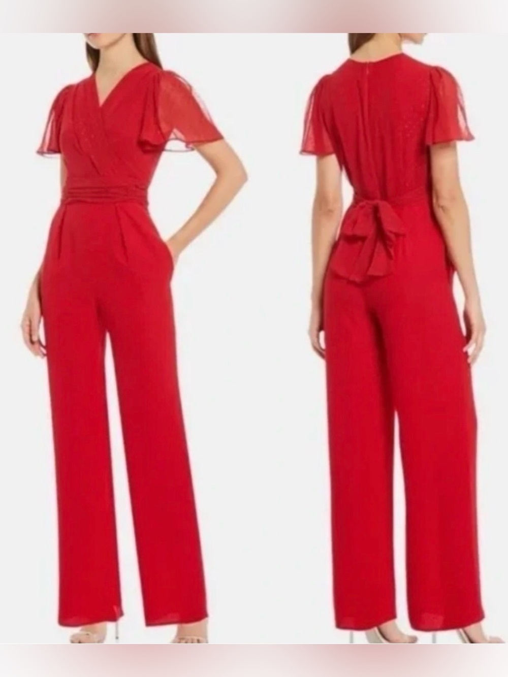 Gal Meets Glam Brielle Red Clip Dot Jumpsuit - Size 14 - red